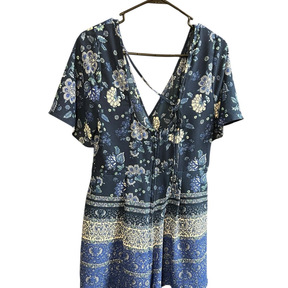 Altar'd State Navy Blue Floral V-Neck Dress